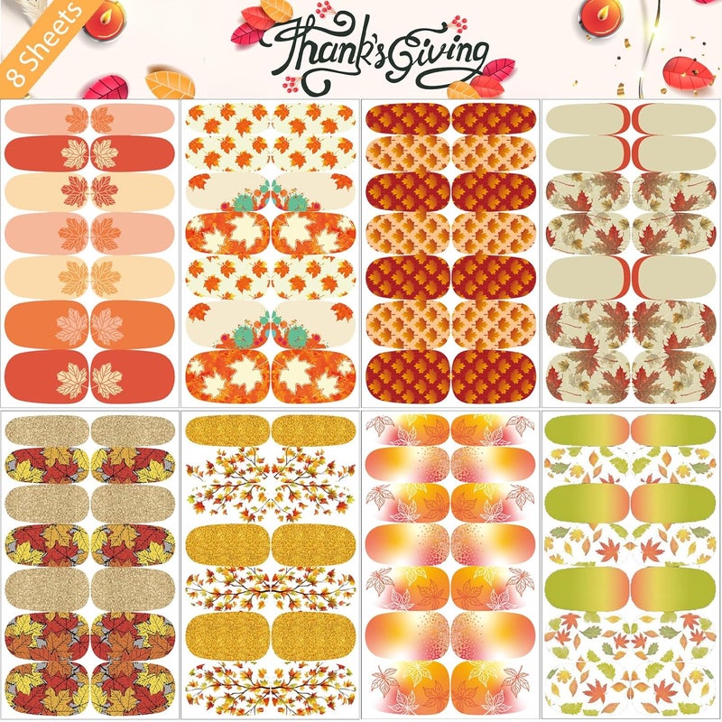 winthrop 24 Sheets Holiday Nail Wraps Stickers, Halloween Christmas Thanksgiving Day All Seasonal Full Nail Polish Strips, DIY Self-Adhesive Fall Winter Nail Art Decals with 2 Piece Nail Files for Party Decor - Image 4